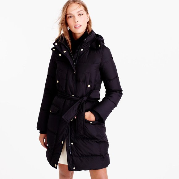 J.Crew Women's Black Wintress Belted Puffer Coat Size PXS